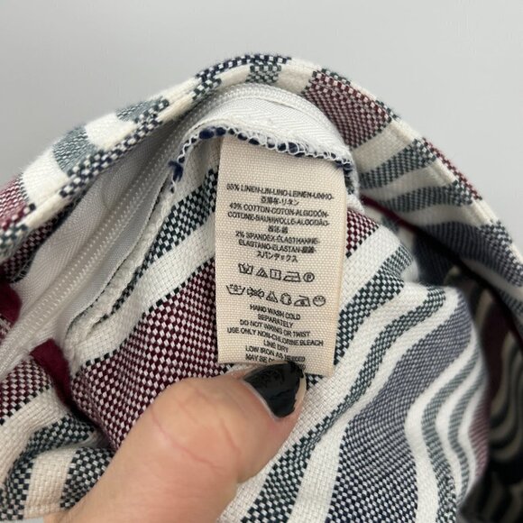 FREE PEOPLE Red White Blue Striped Linen Cropped High Rise Pants Size 2 - Picture 7 of 8